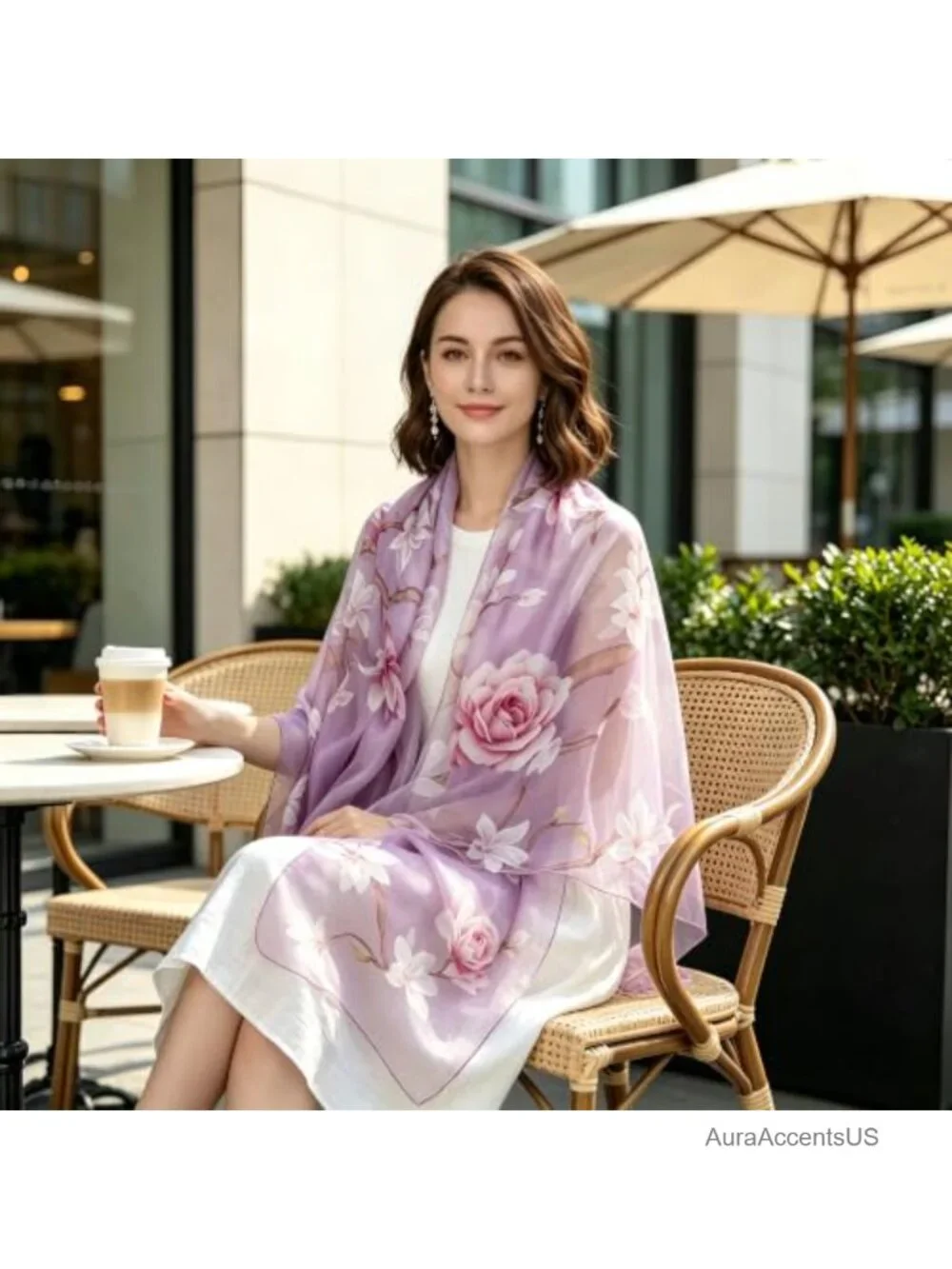 100% Mulberry Silk Chiffon Scarf, Printed Long Shawl, Lightweight Oversized